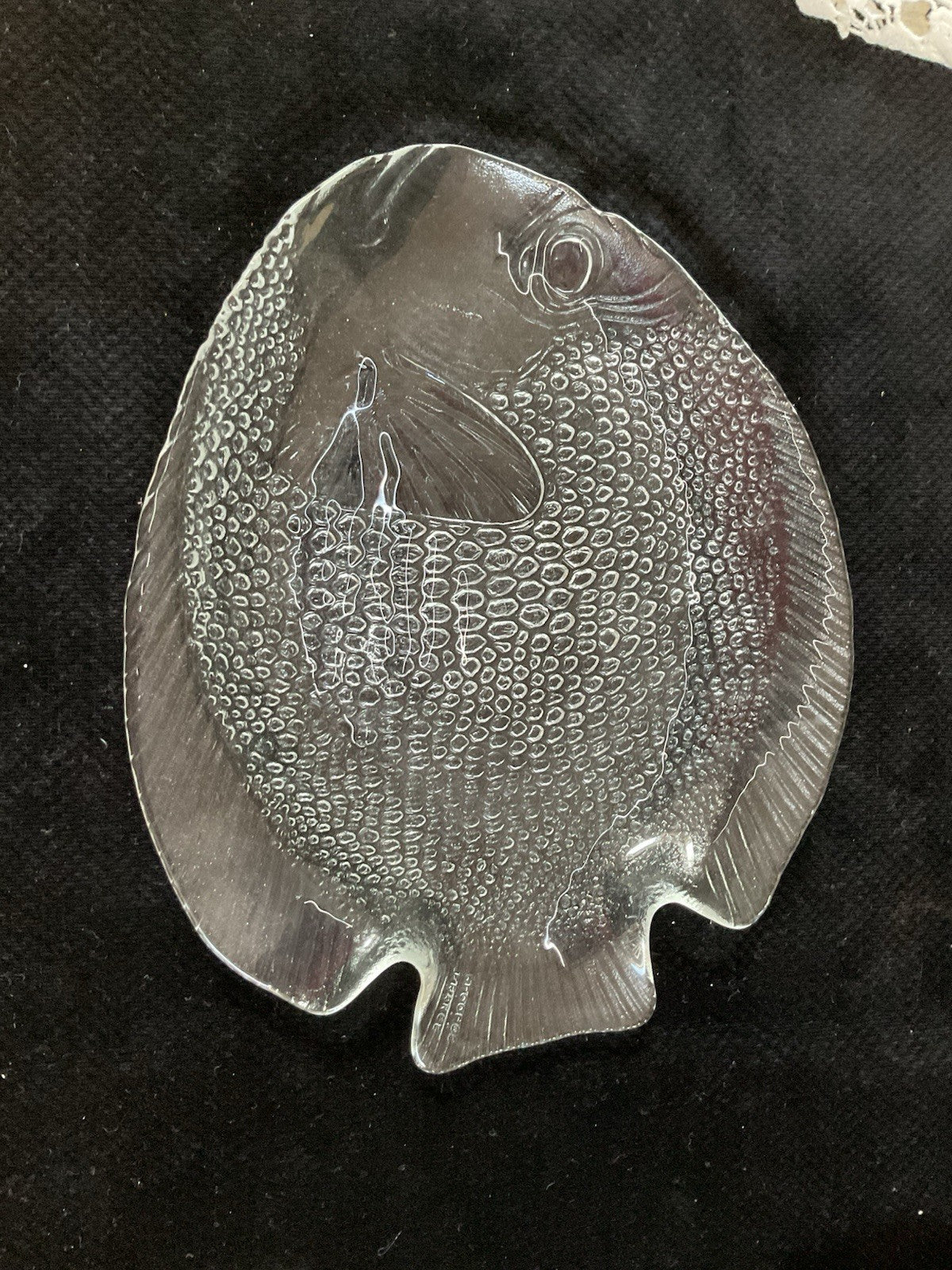 Set of 6 Vintage Clear Glass Fish Plates Retro Serving Dishes Mid-Century Retro