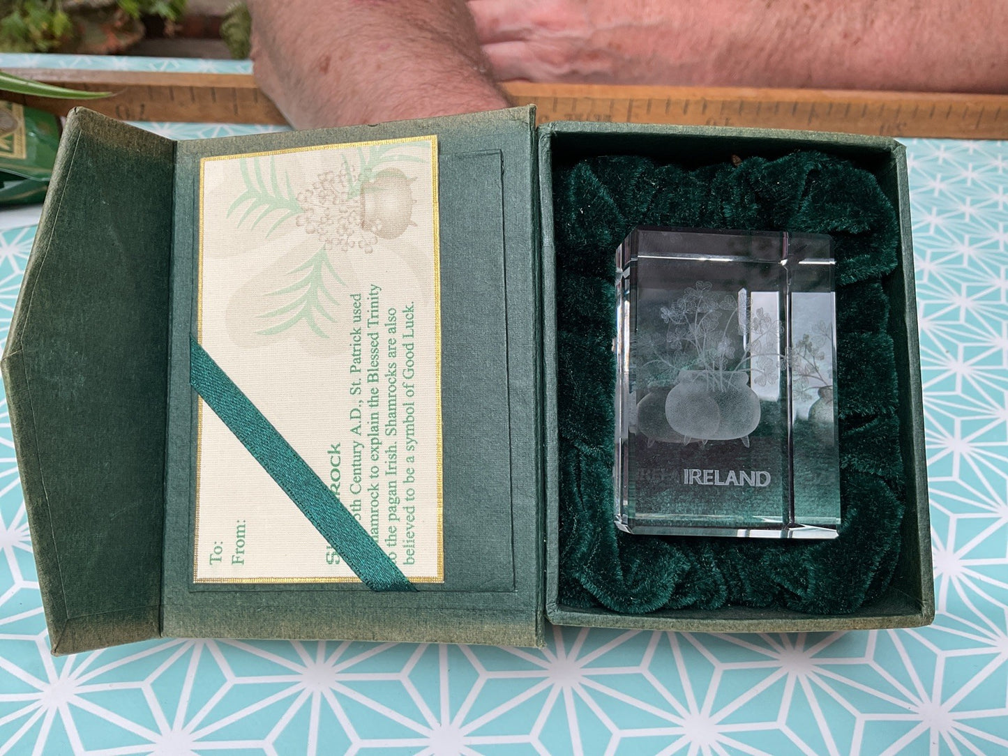 Shamrock Crystal Souvenir – Etched Glass Block with Box