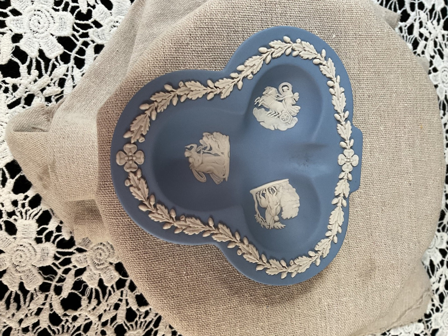 Wedgwood Blue Jasperware Club / Clover Shape Trinket Dish