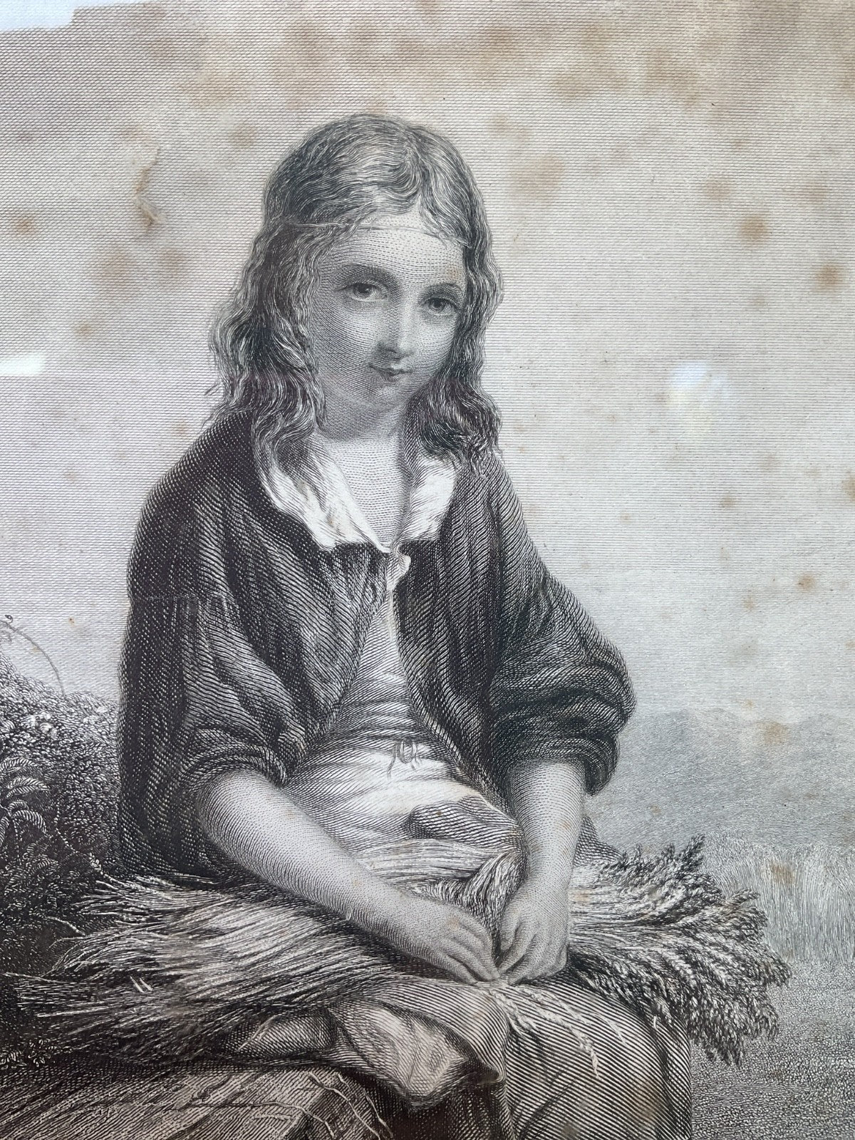 Antique Engraving 'The Gleaner' – Framed