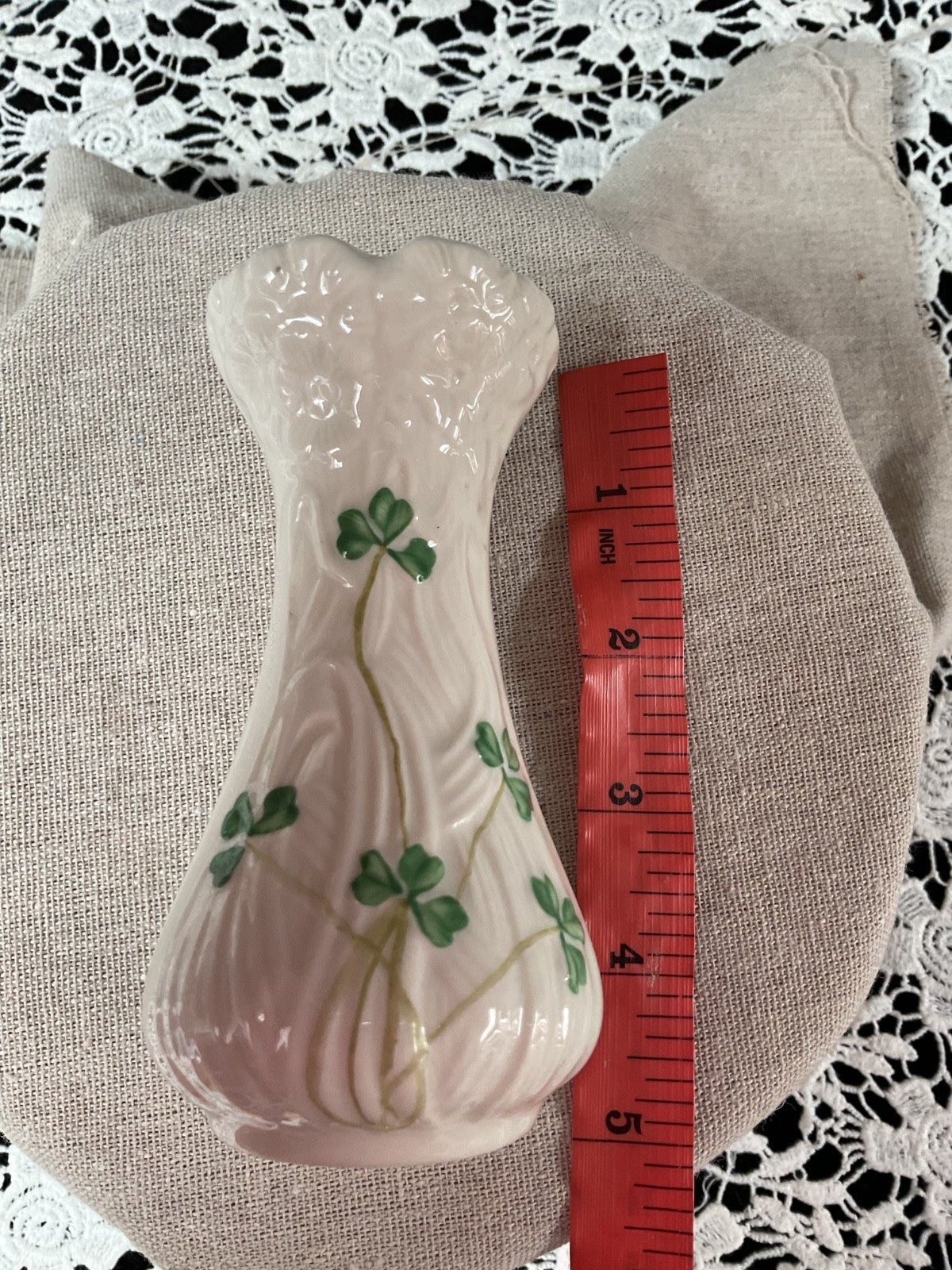 Belleek Pottery Ireland Vase – Shamrock Design – Small 4.5" – Hand-Painted