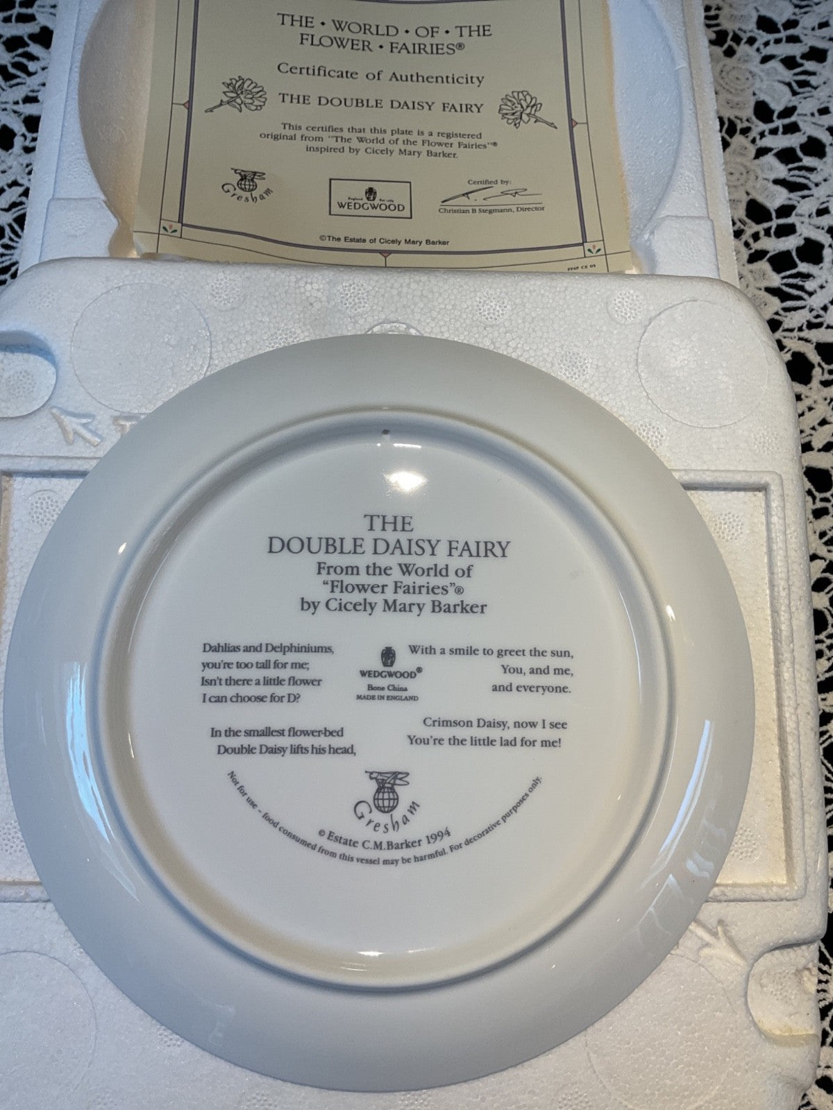 Wedgwood Flower Fairies Plate Set x3 1994 Gresham Coll + COA England VGC