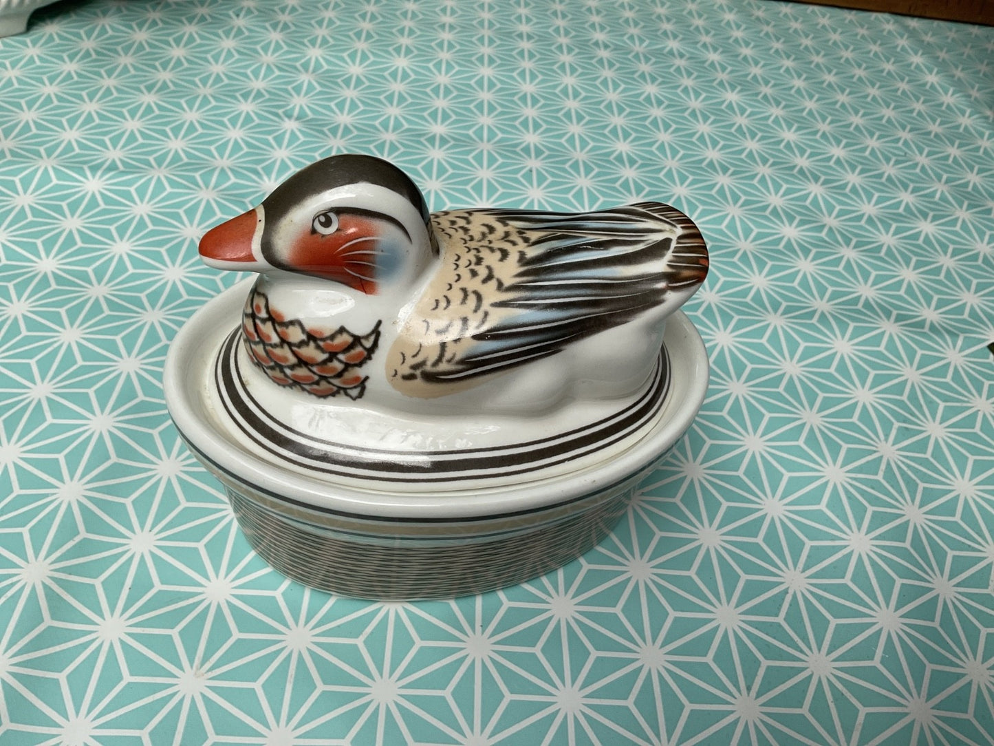 Vintage Ceramic Duck Tureen – Hand Painted Lidded Dish