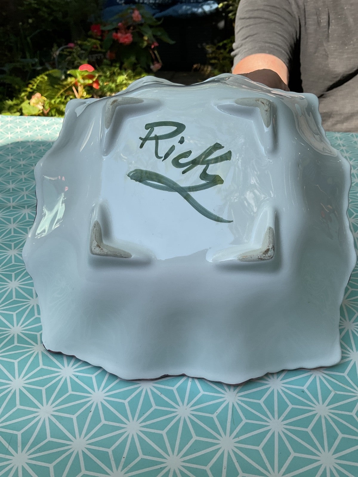 Hand Painted Floral Bowl – Signed Rick