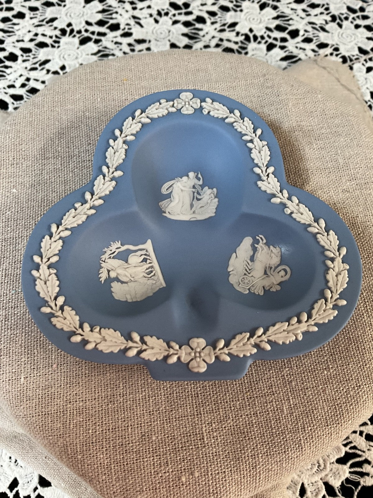Wedgwood Blue Jasperware Club / Clover Shape Trinket Dish