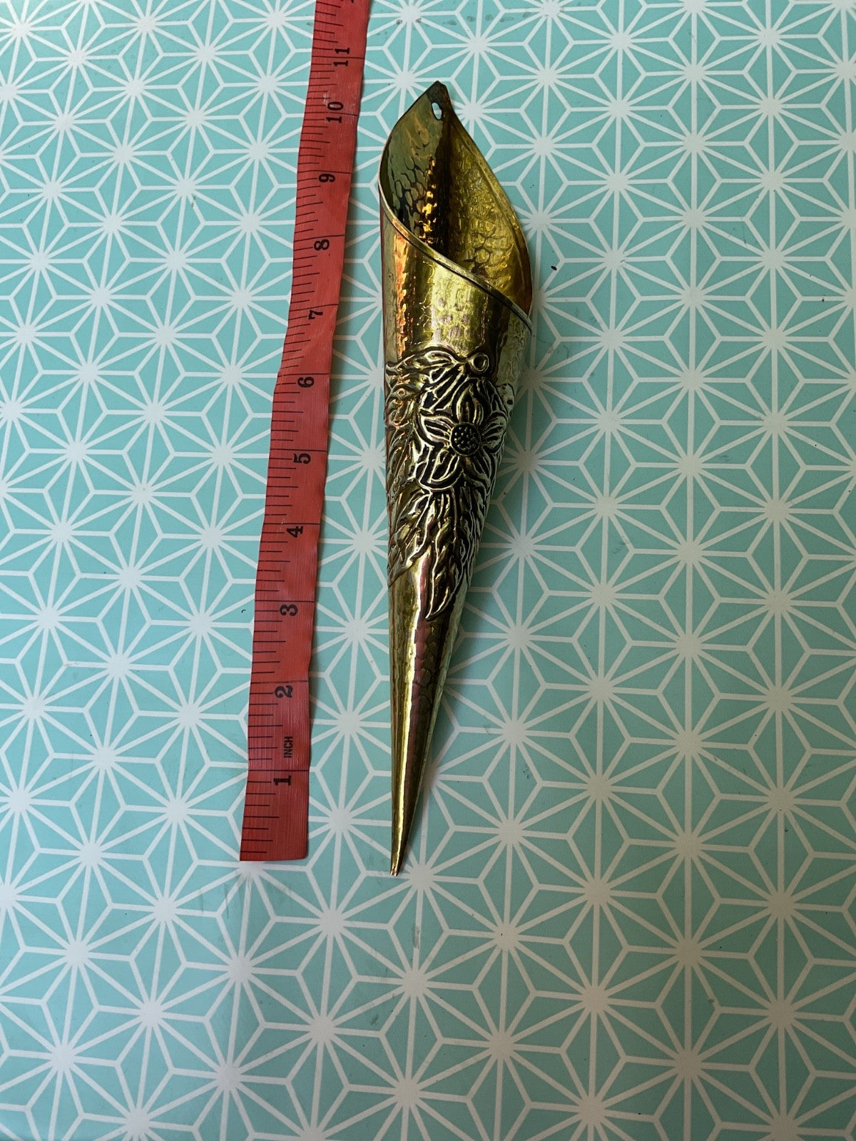 Vintage Brass Wall Pocket Vase – Embossed Floral