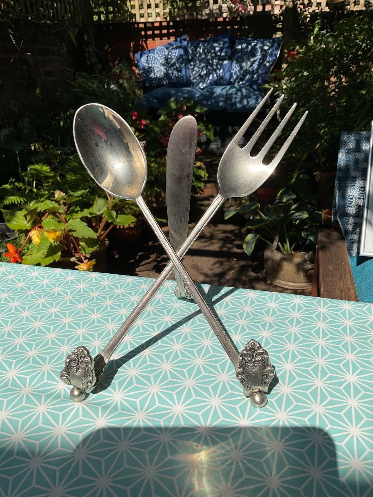 Vintage Silver-Plated Book Stand – Fork, Knife & Spoon