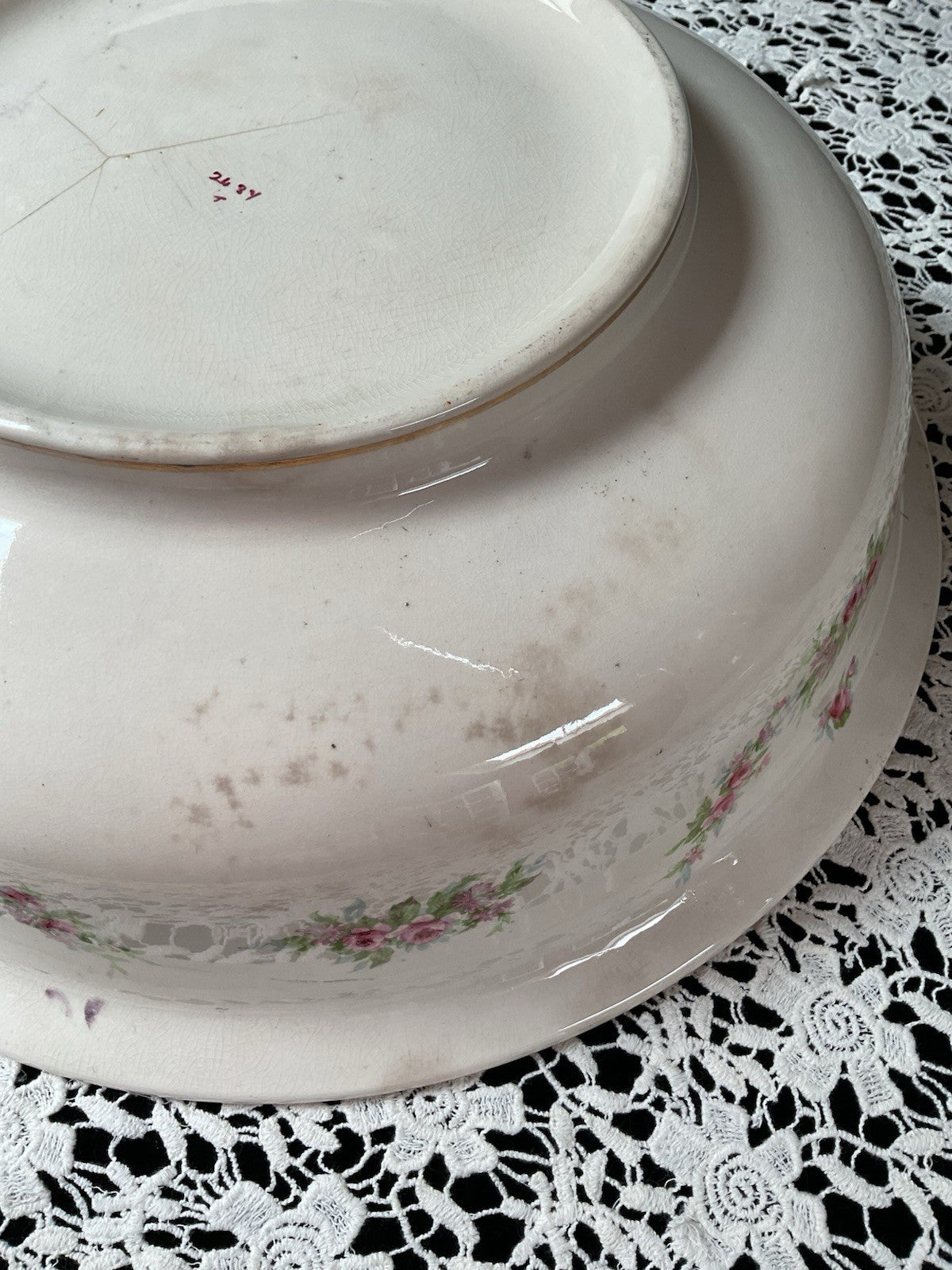 Antique Bavarian Wash Basin & Pitcher Set Dresden-Style Pink Rose (c. 1895–1915)