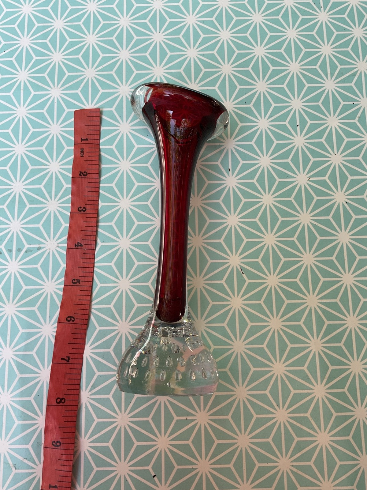 Vintage Ruby Red & Clear Art Glass Bud Vase