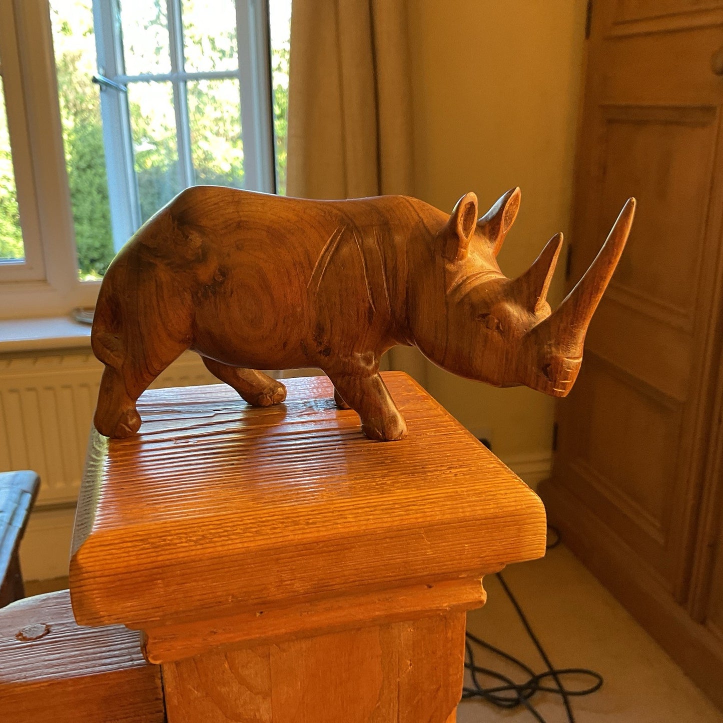 Carved Wooden Rhino Figurine