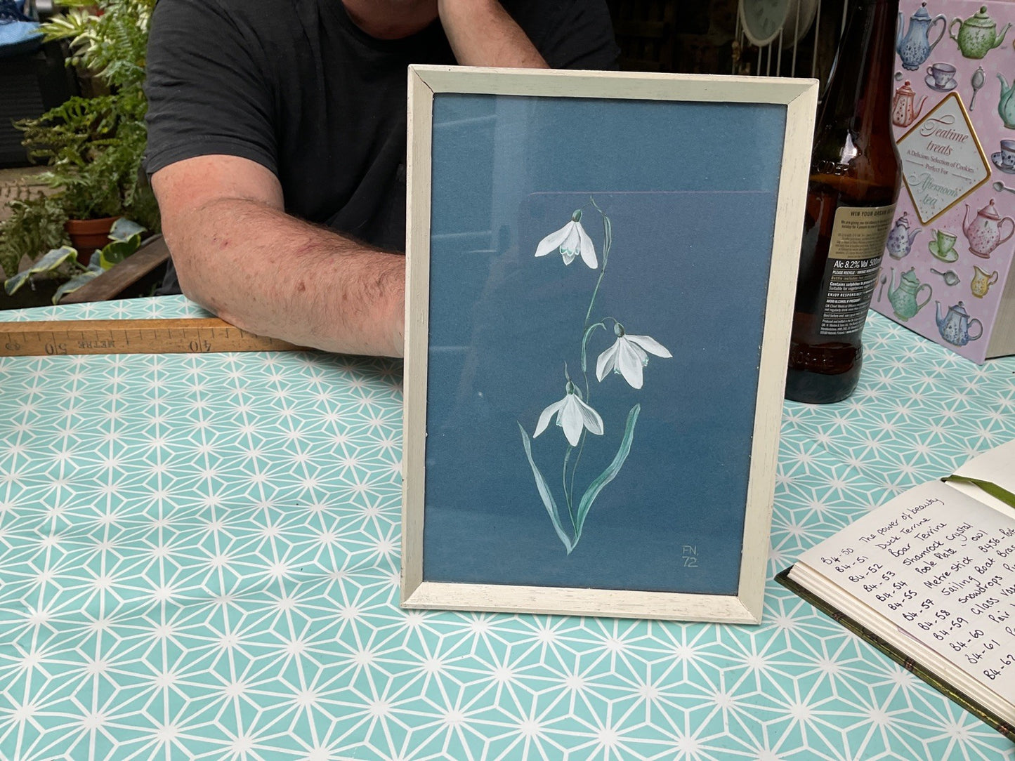 Framed Botanical Watercolour – Snowdrops, Signed 1972