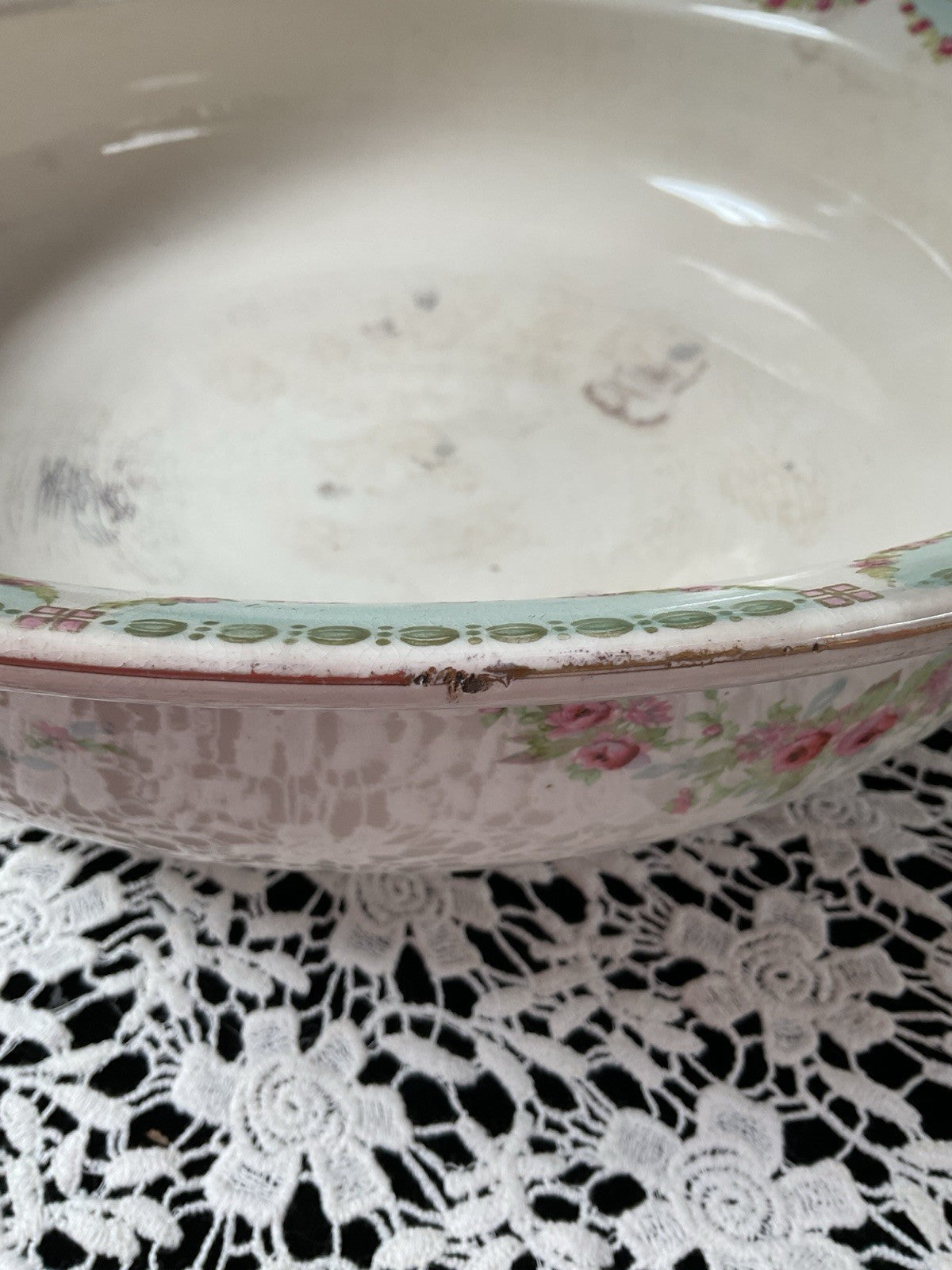 Antique Bavarian Wash Basin & Pitcher Set Dresden-Style Pink Rose (c. 1895–1915)