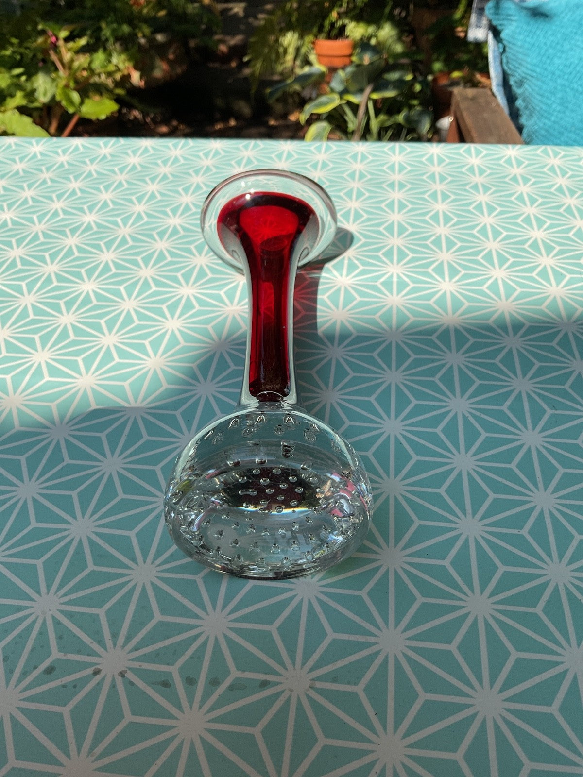Vintage Ruby Red & Clear Art Glass Bud Vase