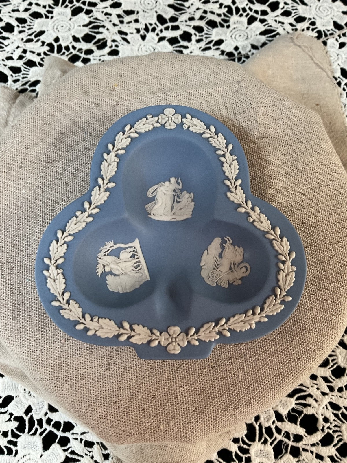 Wedgwood Blue Jasperware Club / Clover Shape Trinket Dish
