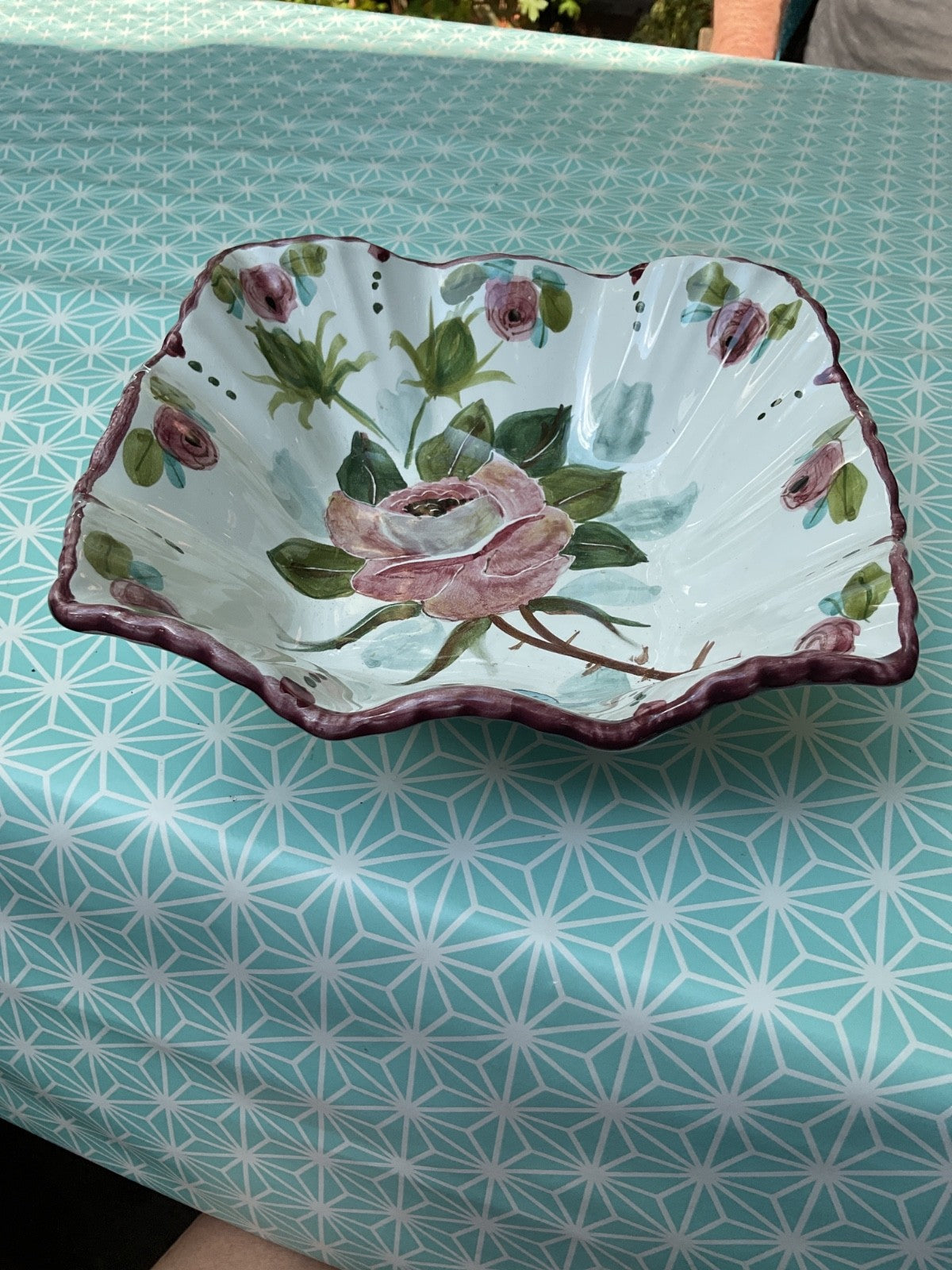 Hand Painted Floral Bowl – Signed Rick