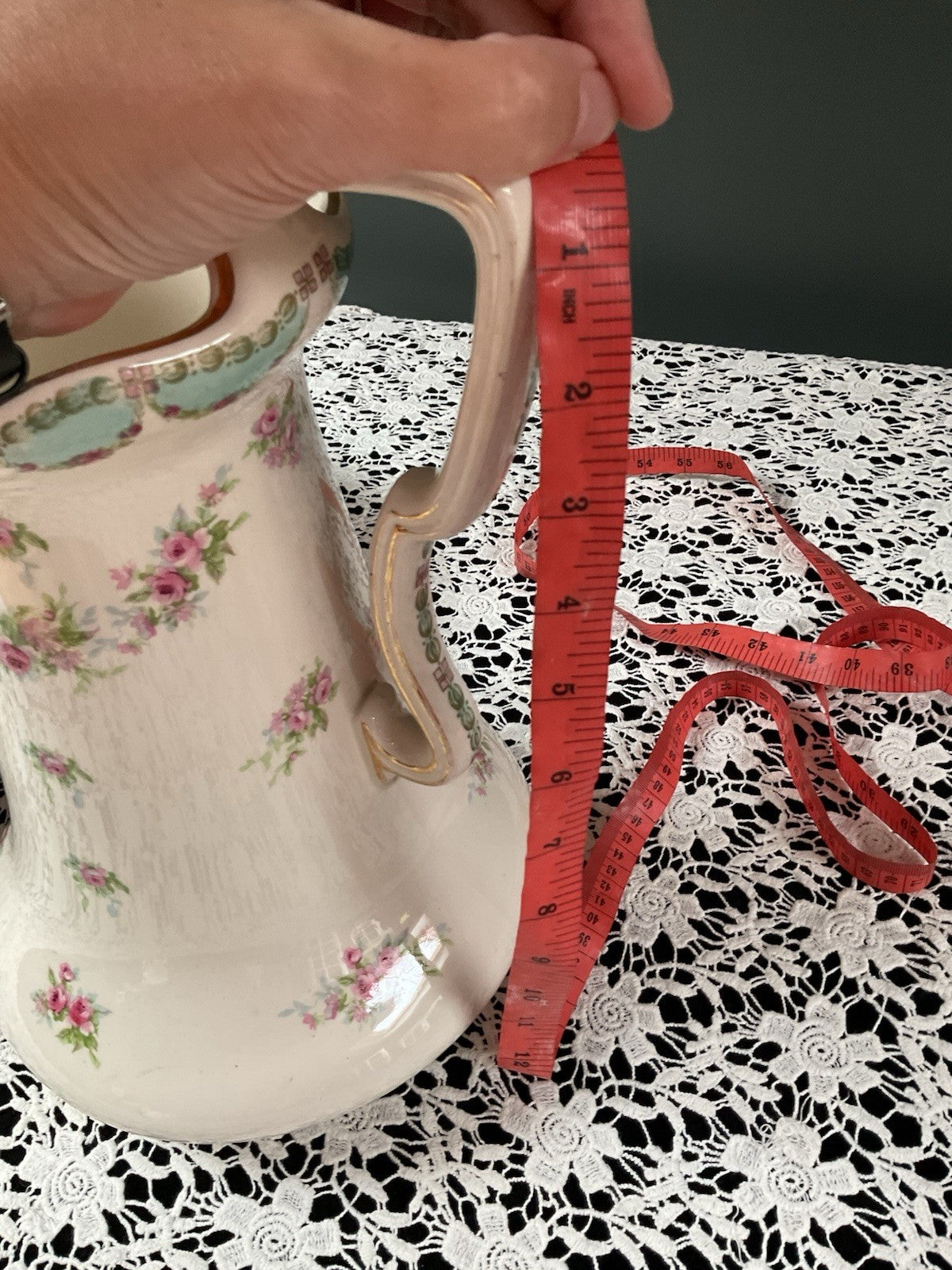 Antique Bavarian Wash Basin & Pitcher Set Dresden-Style Pink Rose (c. 1895–1915)