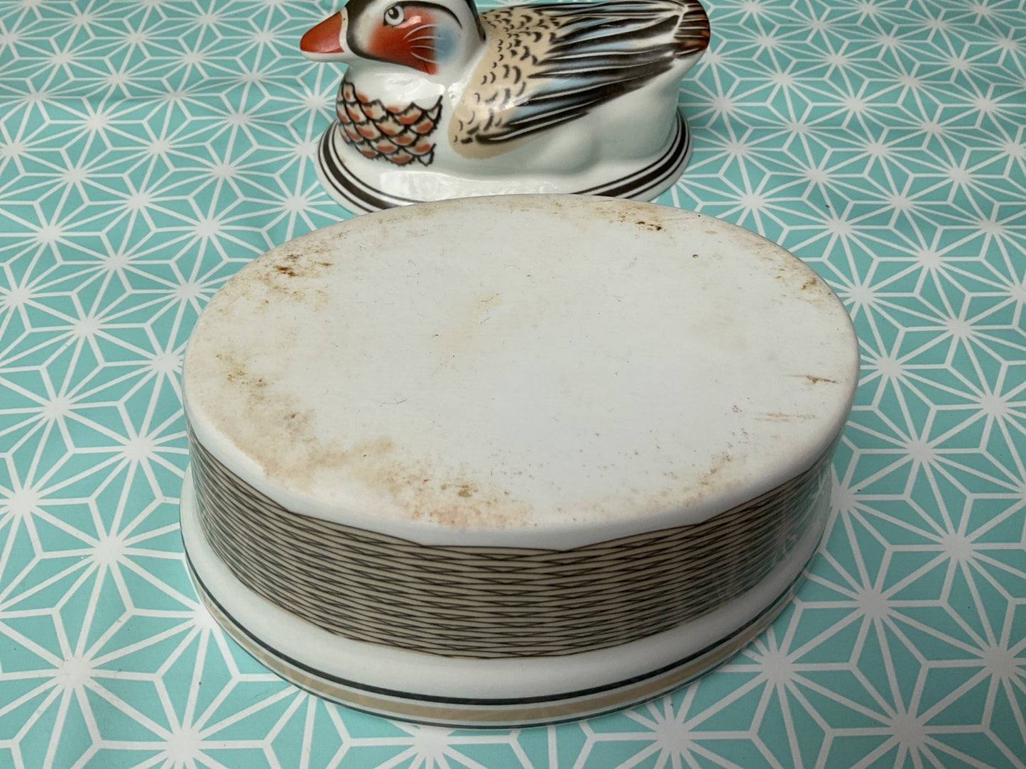 Vintage Ceramic Duck Tureen – Hand Painted Lidded Dish