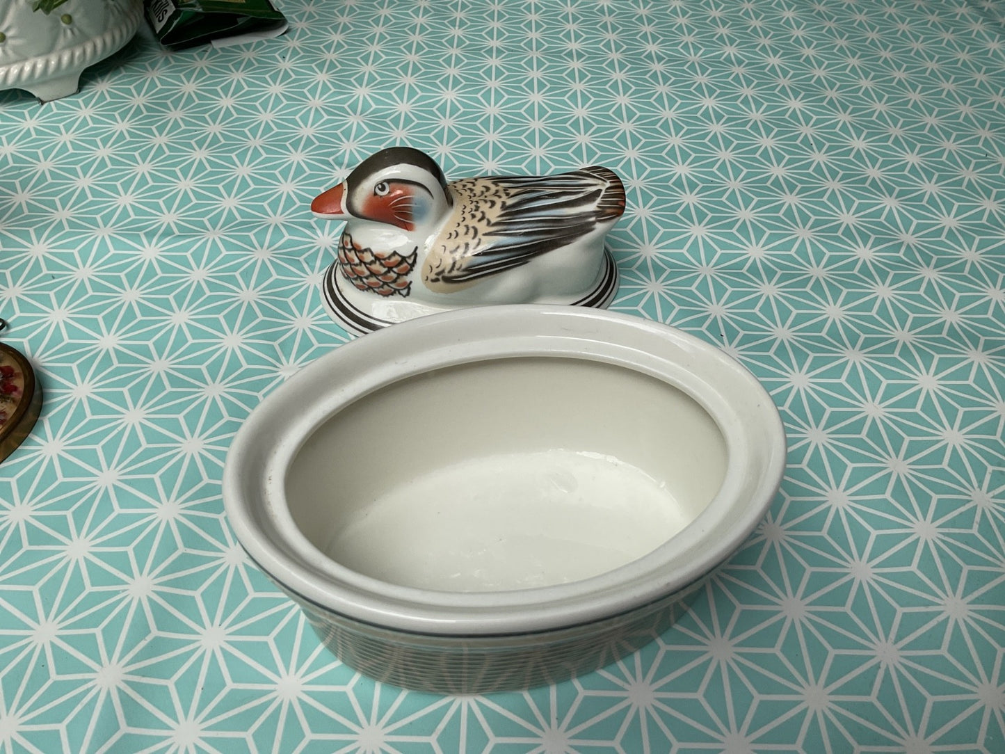 Vintage Ceramic Duck Tureen – Hand Painted Lidded Dish