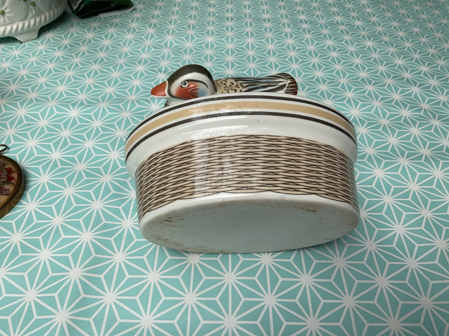 Vintage Ceramic Duck Tureen – Hand Painted Lidded Dish