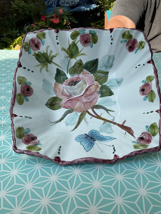 Hand Painted Floral Bowl – Signed Rick
