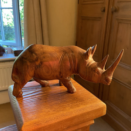 Carved Wooden Rhino Figurine
