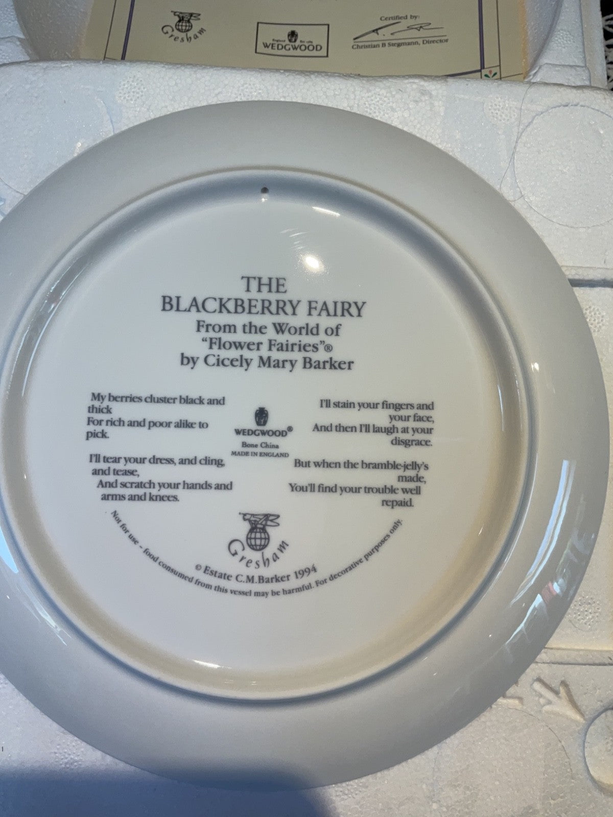 Wedgwood Flower Fairies Plate Set x3 1994 Gresham Coll + COA England VGC