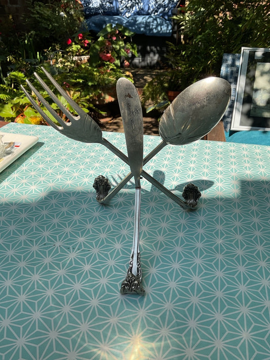 Vintage Silver-Plated Book Stand – Fork, Knife & Spoon