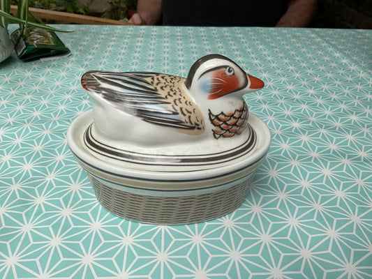 Vintage Ceramic Duck Tureen – Hand Painted Lidded Dish
