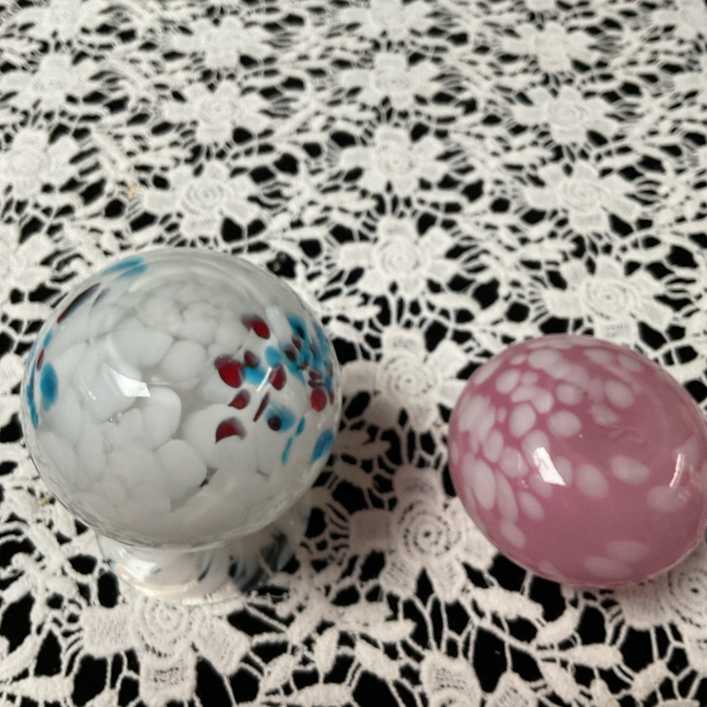 Mdina Glass Vases | Hand-Blown Maltese Art Glass Pair | Pink & Red-Blue Speckled